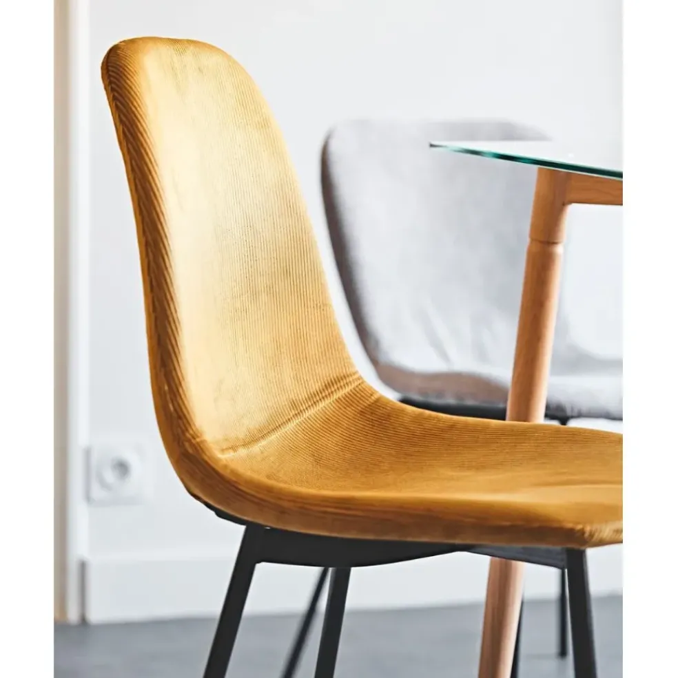 Chaise salle à manger en velours cotelé moutarde - Julia