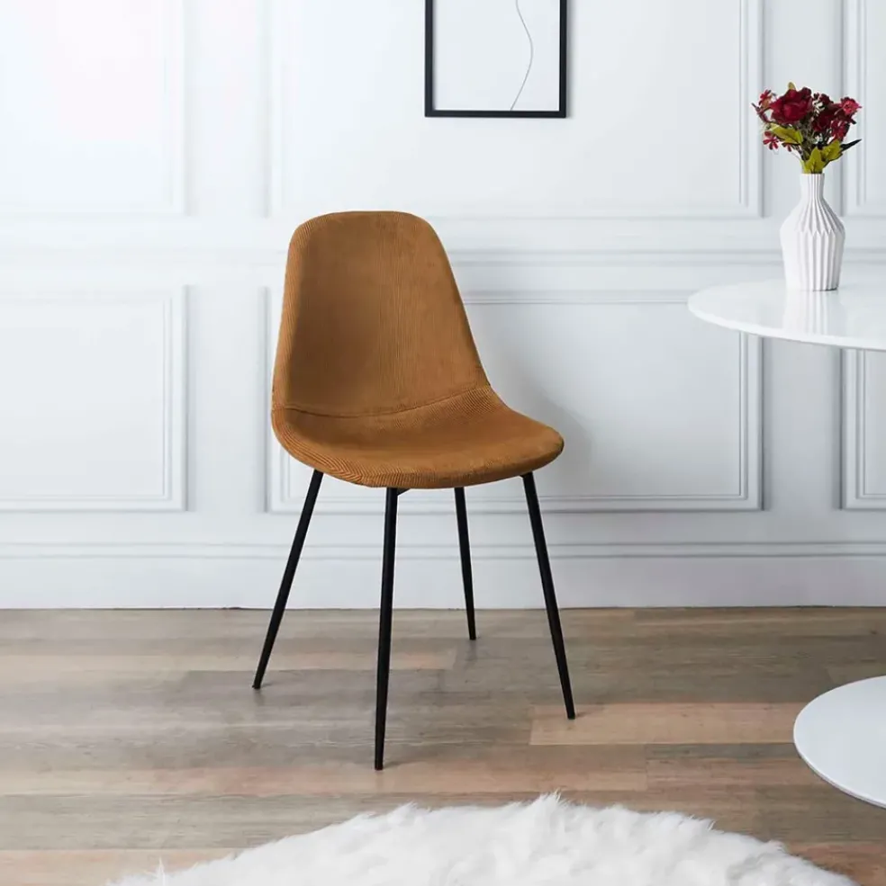 Chaise salle à manger en velours cotelé moutarde - Julia