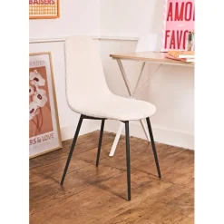 Chaise salle à manger en velours côtelé beige - Scarlett
