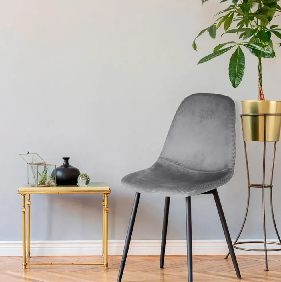 Chaise salle à manger en velours cotelé gris - Julia
