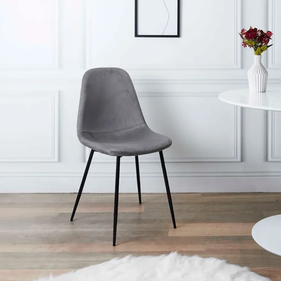 Chaise salle à manger en velours cotelé gris - Julia