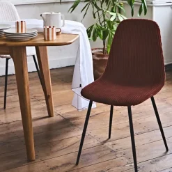 Chaise salle à manger en velours côtelé terracotta - Scarlett