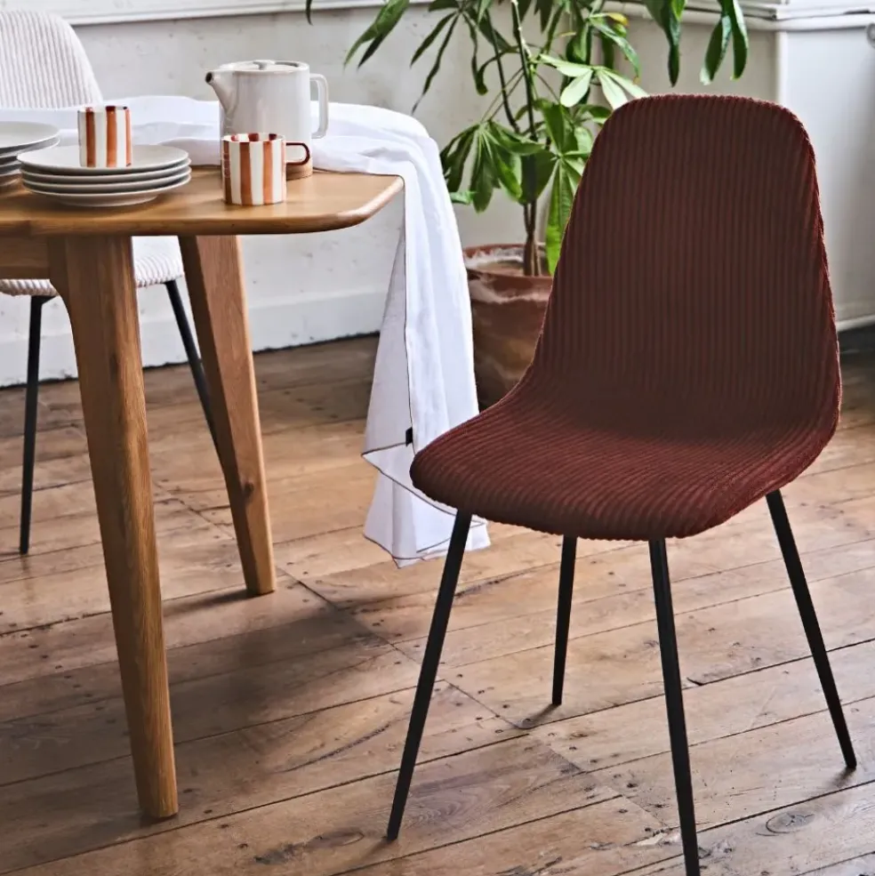 Chaise salle à manger en velours côtelé terracotta - Scarlett