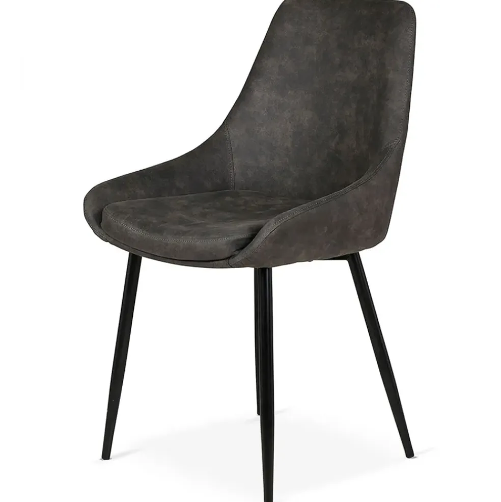 Chaise salle à manger tissu effet daim gris foncé - Ben