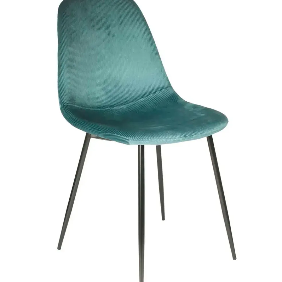 Chaise salle a manger en velours cotelé bleu canard - Julia