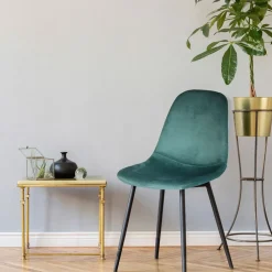 Chaise salle a manger en velours cotelé bleu canard - Julia