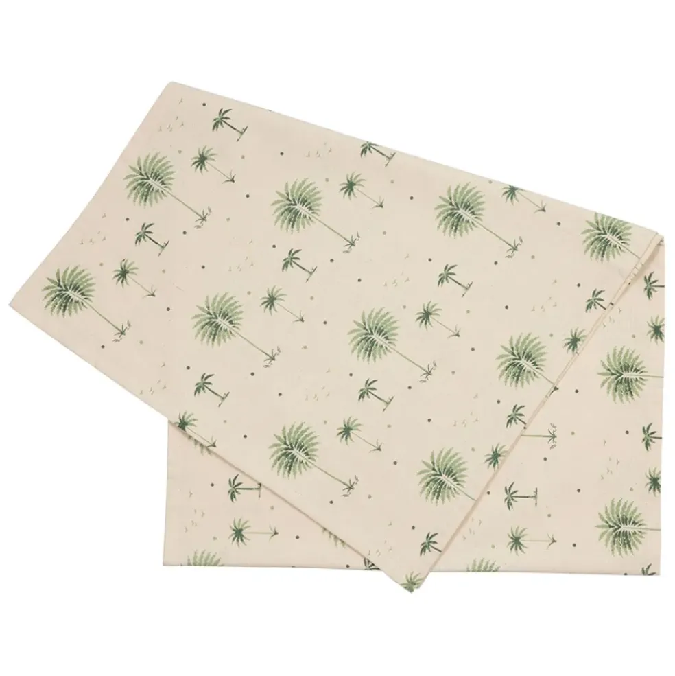 Chemin de table en coton écru et vert 160x50cm - Paya