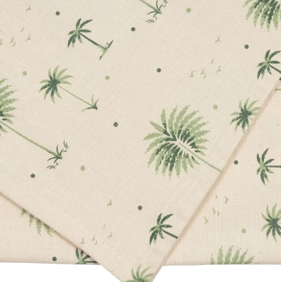 Chemin de table en coton écru et vert 160x50cm - Paya