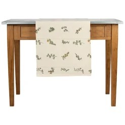 Chemin de table en coton naturel et vert 160x50cm - Juline