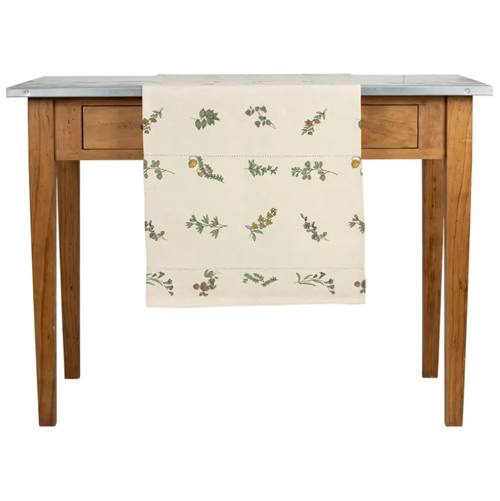Chemin de table en coton naturel et vert 160x50cm - Juline