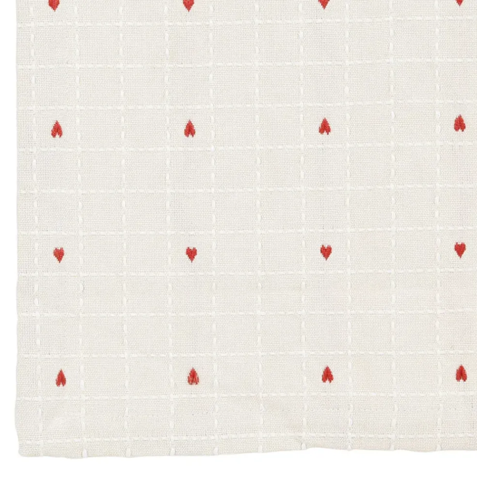 Chemin table en coton grège 45x150cm - P'tits coeurs