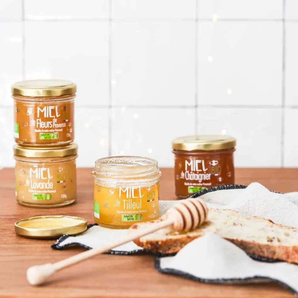 Coffret 4 miels d'origine bio et français