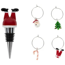 Coffret bouchon avec 4 marqueurs en verre et inox rouge - Noel