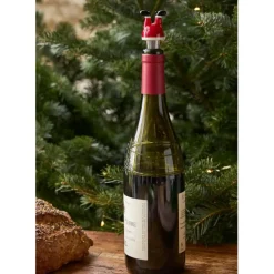 Coffret bouchon avec 4 marqueurs en verre et inox rouge - Noel