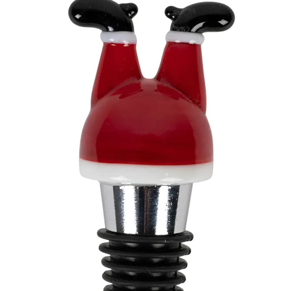 Coffret bouchon avec 4 marqueurs en verre et inox rouge - Noel