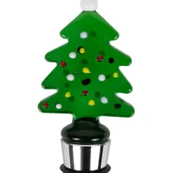 Coffret bouchon bouteille avec 4 marqueurs en verre et inox vert - Noel