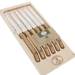 Coffret de 6 couteux à steak avec manche en chêne de laguiole