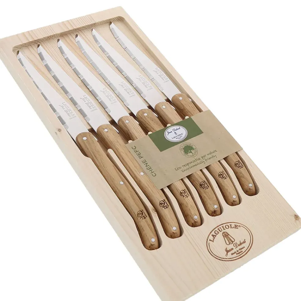 Coffret de 6 couteux à steak avec manche en chêne de laguiole
