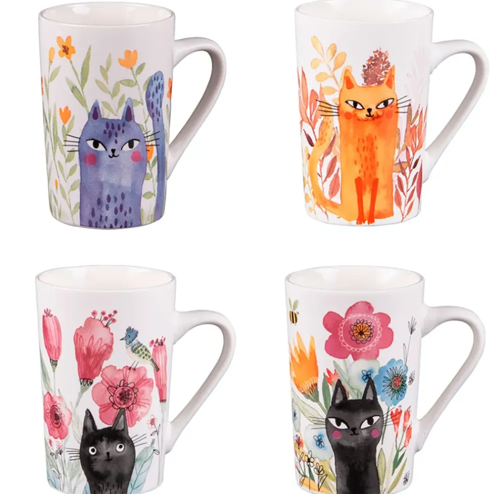 Coffret de 4 mugs en porcelaine chat 35cl - Savannah