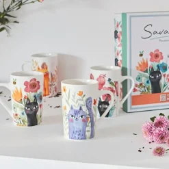Coffret de 4 mugs en porcelaine chat 35cl - Savannah