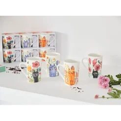 Coffret de 4 mugs en porcelaine chat 35cl - Savannah