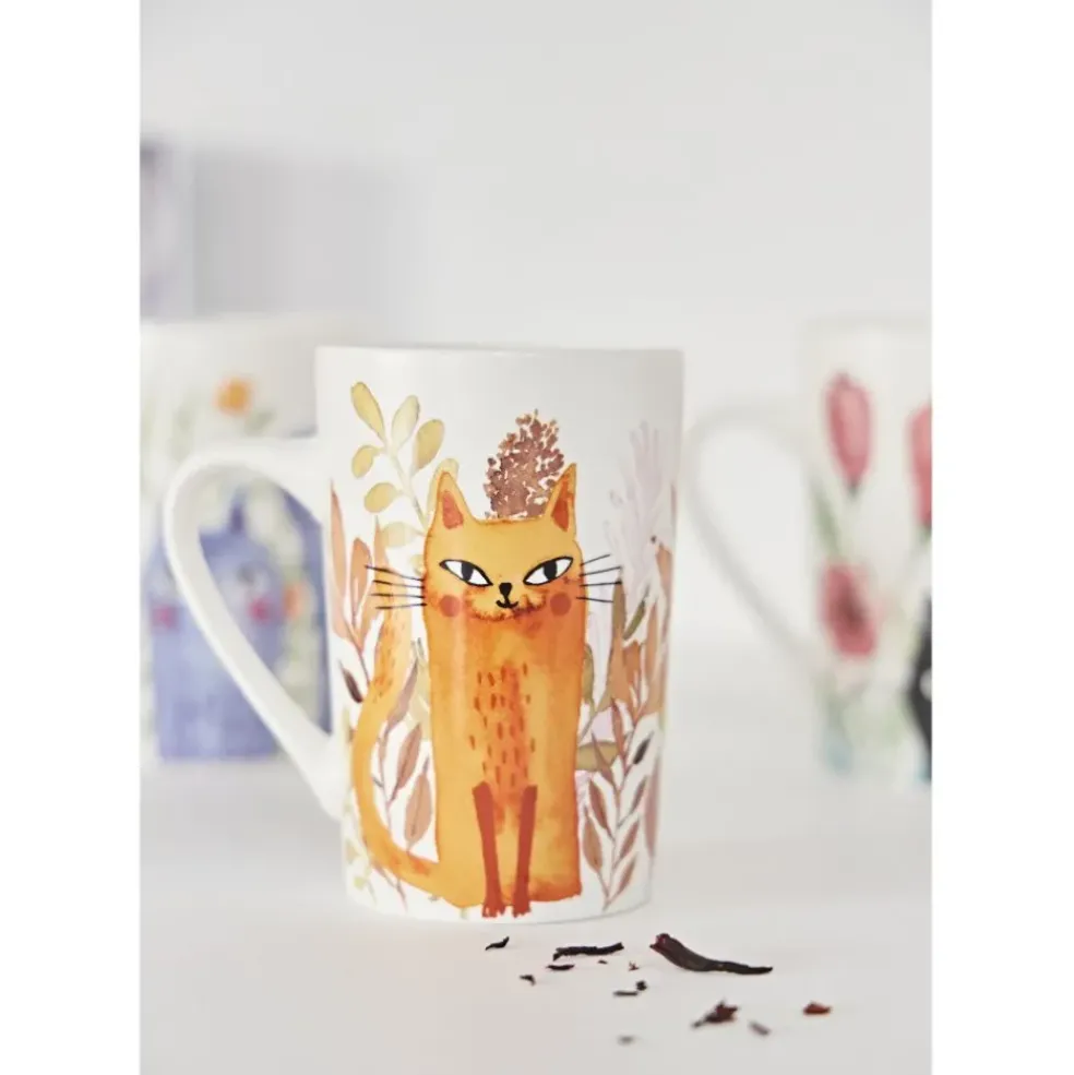 Coffret de 4 mugs en porcelaine chat 35cl - Savannah