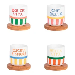 Coffret de 4 tasses à café en porcelaine multicolore 15cl - Dolce Vita