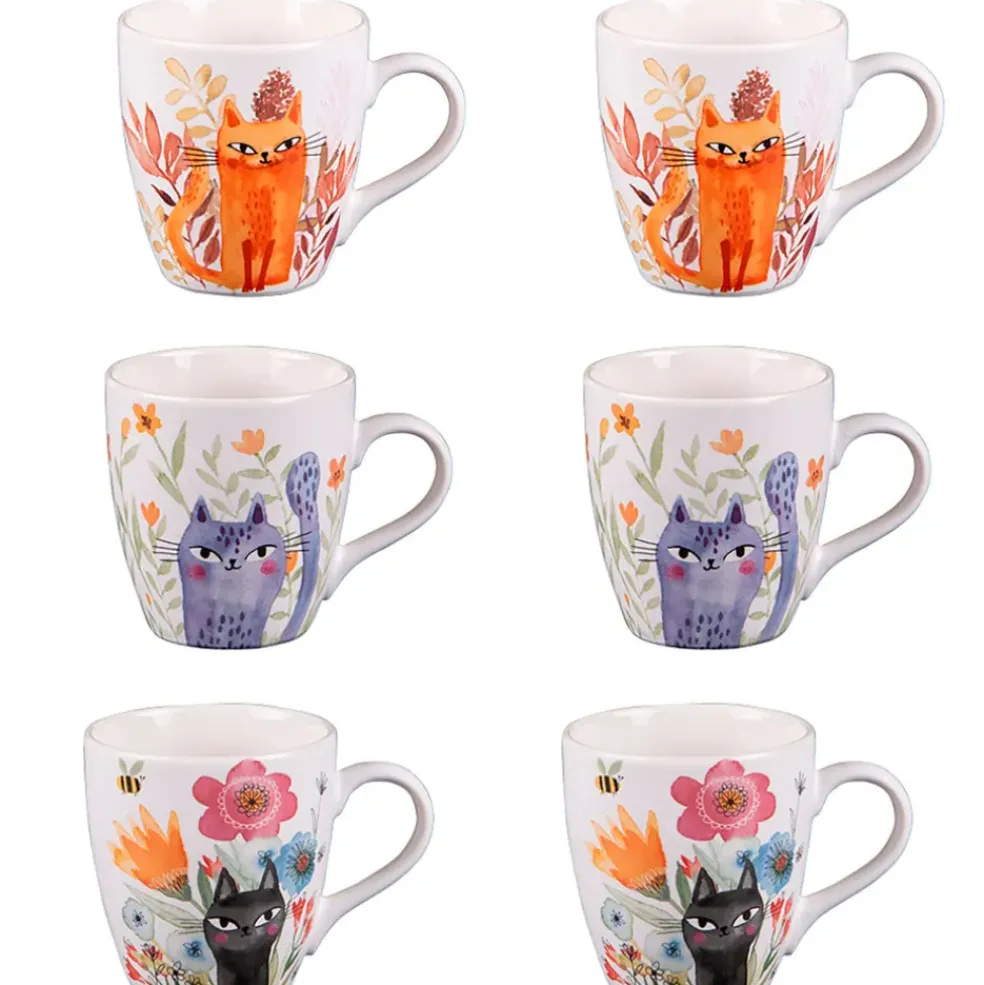 Coffret de 6 tasses en porcelaine chat 23cl - Savannah