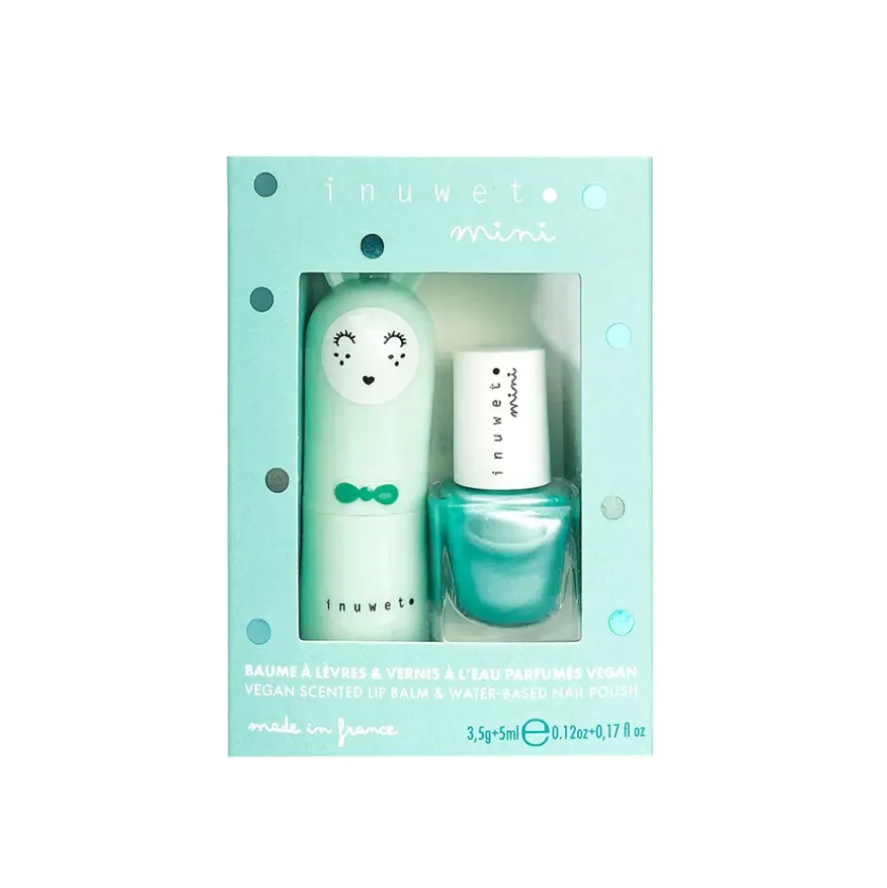 Coffret duo baume à lèvres parfum pomme et vernis à l'eau bleu