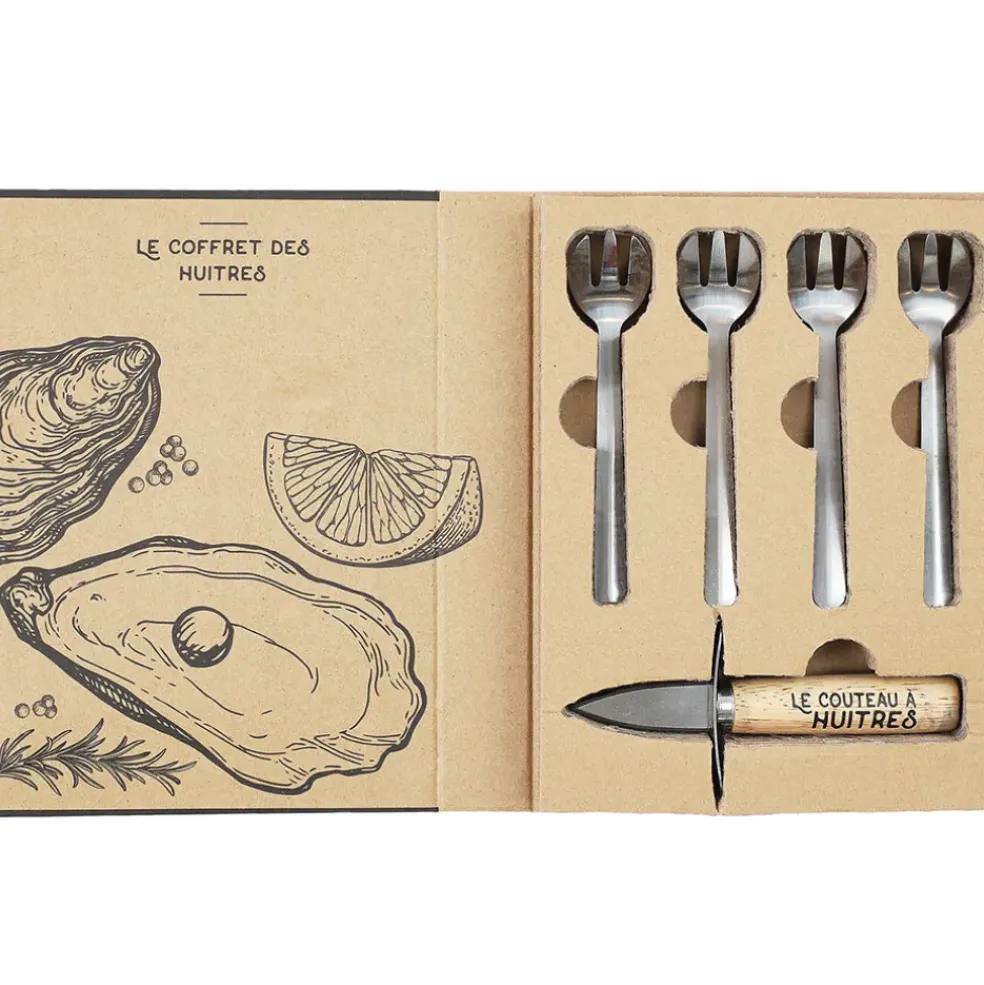 Coffret huitre 1 couteau et 4 fourchettes - Noel