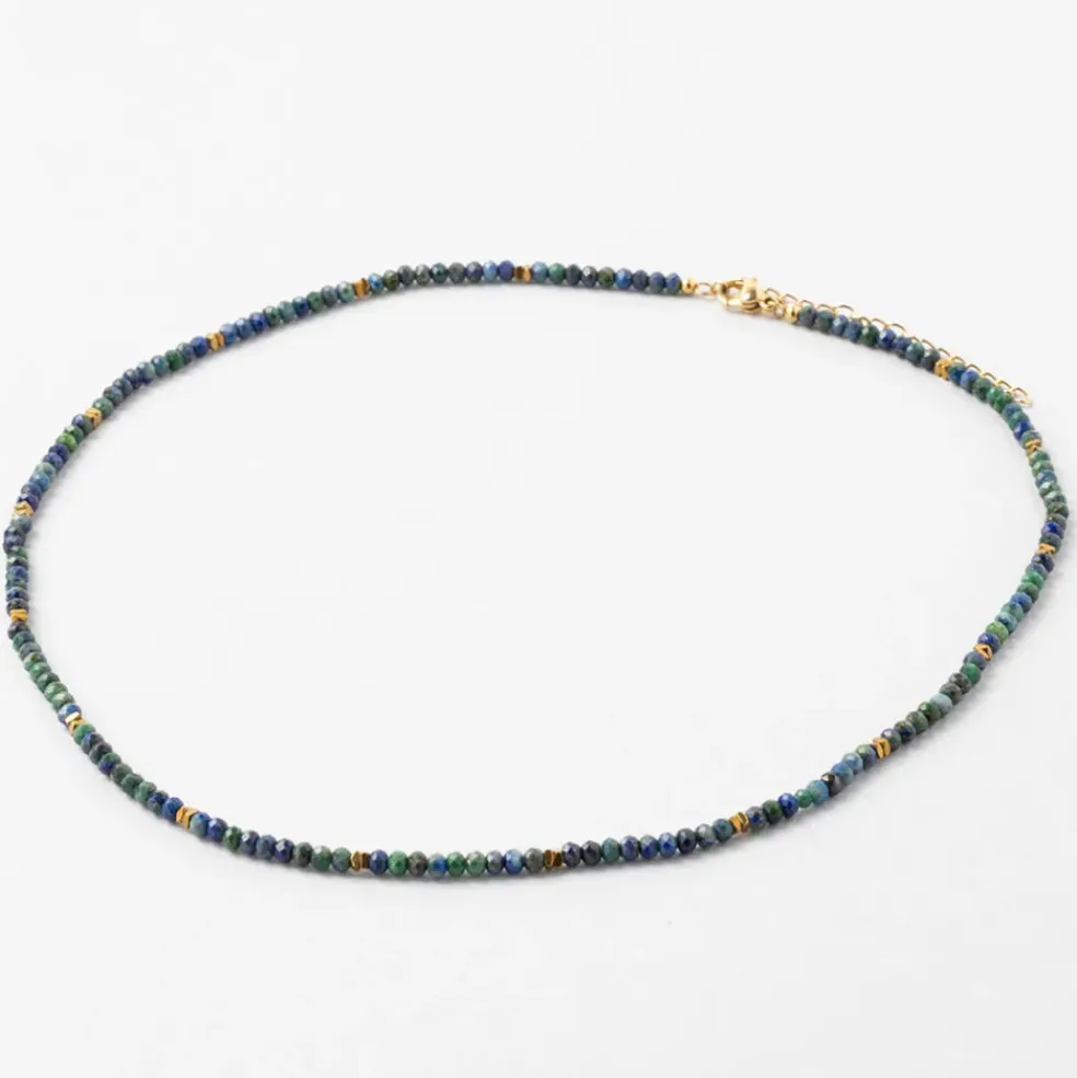 Collier en acier inoxydable bleu et vert l40cm