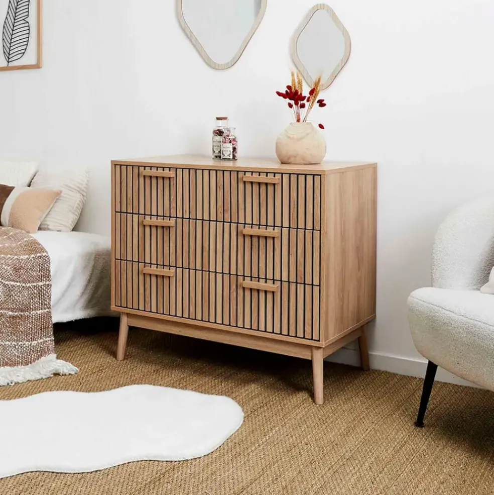 Commode 3 tiroirs en pin naturel - Kara