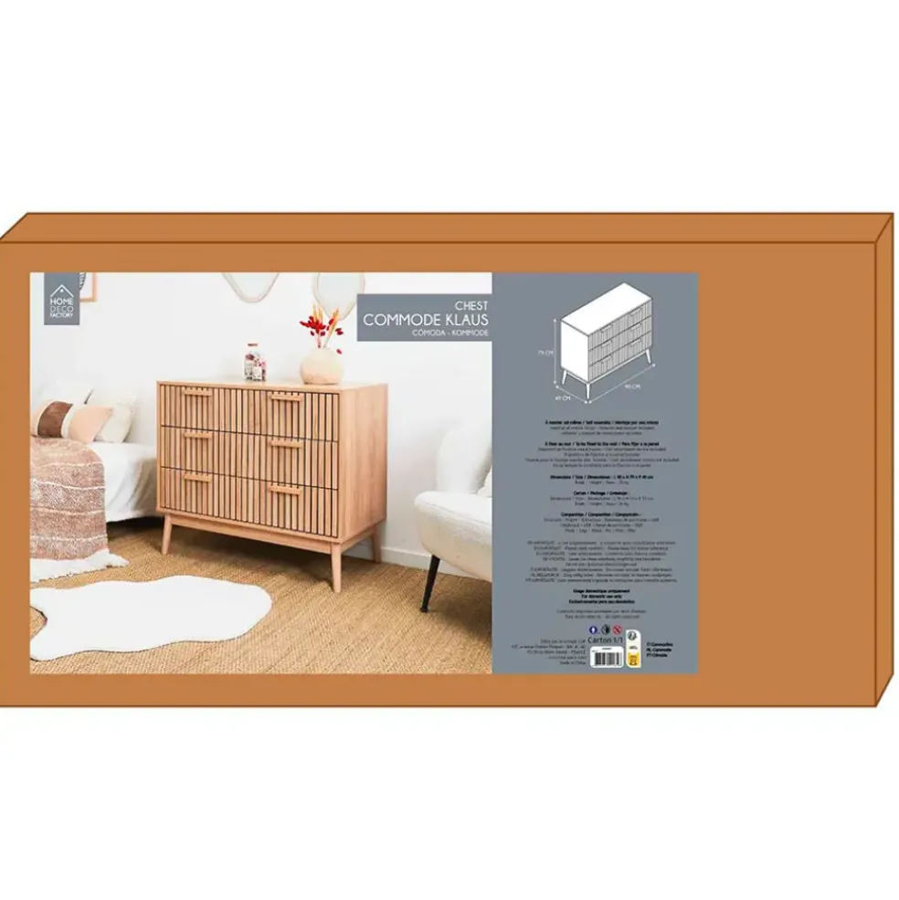 Commode 3 tiroirs en pin naturel - Kara
