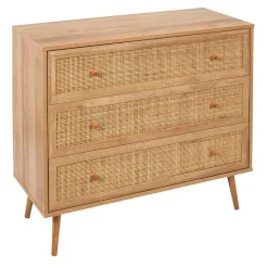 Commode en bois et cannage 3 tiroirs H79cm - Baia