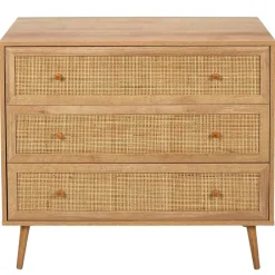 Commode en bois et cannage 3 tiroirs H79cm - Baia