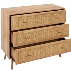 Commode en bois et cannage 3 tiroirs H79cm - Baia