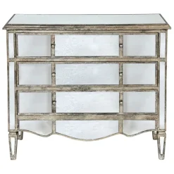 Commode en bois miroir patine 3 tiroirs H87cm