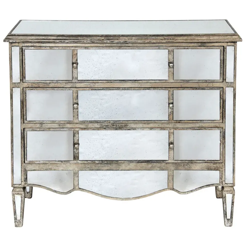 Commode en bois miroir patine 3 tiroirs H87cm