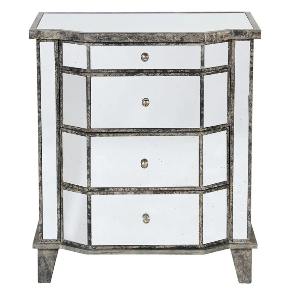 Commode en bois miroir patine 4 tiroirs H88cm