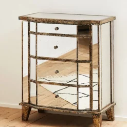 Commode en bois miroir patine 4 tiroirs H88cm