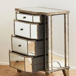 Commode en bois miroir patine 4 tiroirs H88cm