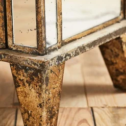Commode en bois miroir patine 4 tiroirs H88cm