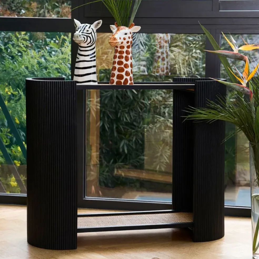 Console 2 niveaux en rotin et bambou noir - Saori