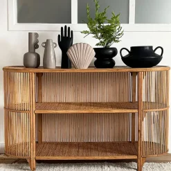Console 2 étagères en rotin naturel - Romeo