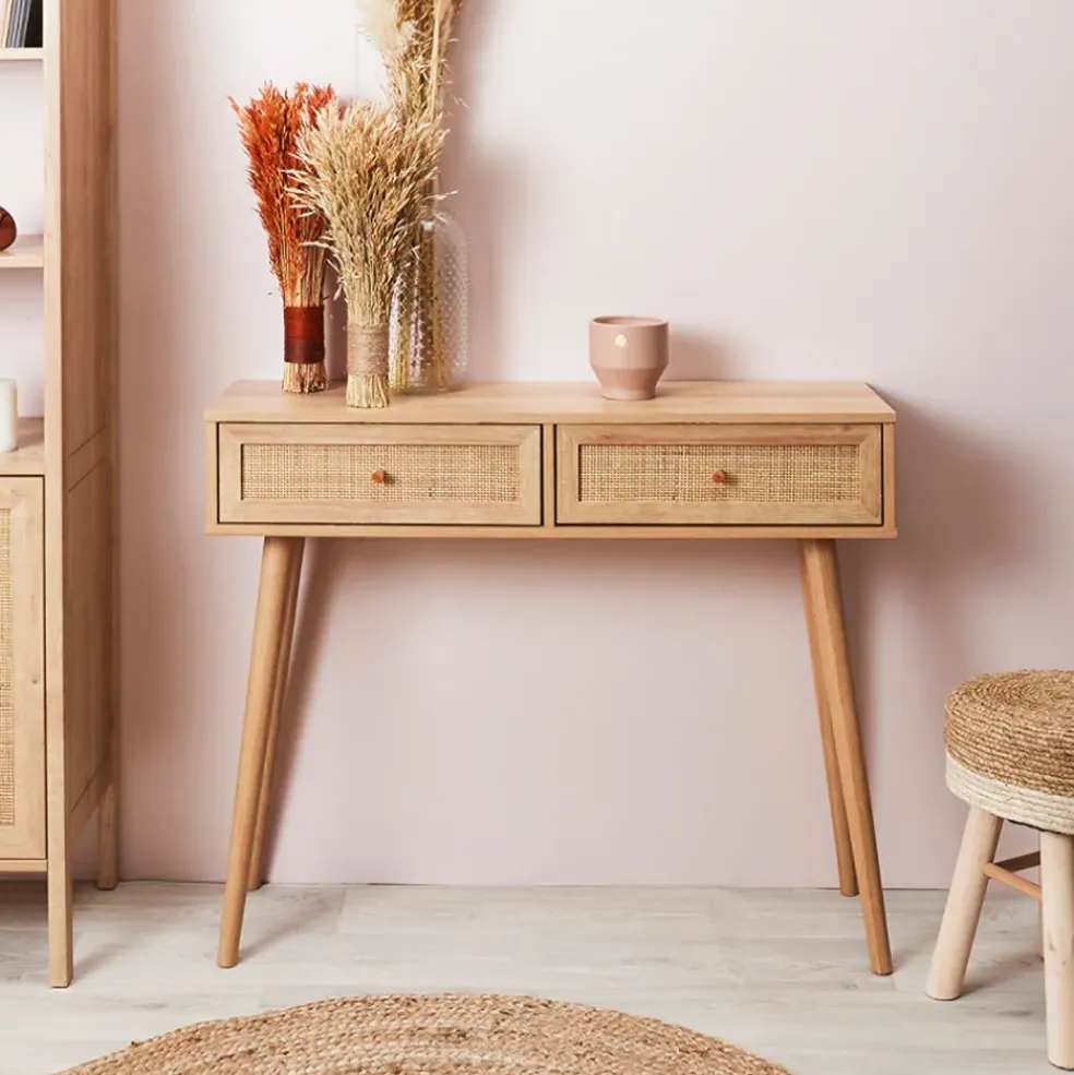 Console 2 tiroirs en bois naturel - Baia