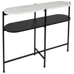 Console avec étagère en marbre et fer blanc et noir 100x30xh80cm - Eskela
