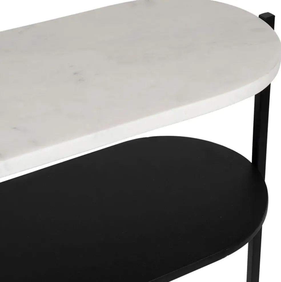 Console avec étagère en marbre et fer blanc et noir 100x30xh80cm - Eskela