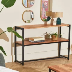 Console en acacia et pieds en fer noir - Brooklyn