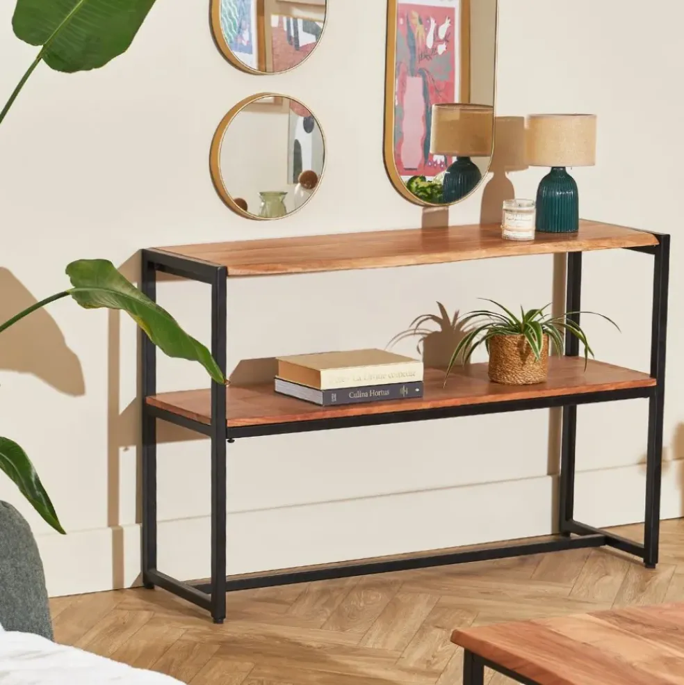 Console en acacia et pieds en fer noir - Brooklyn