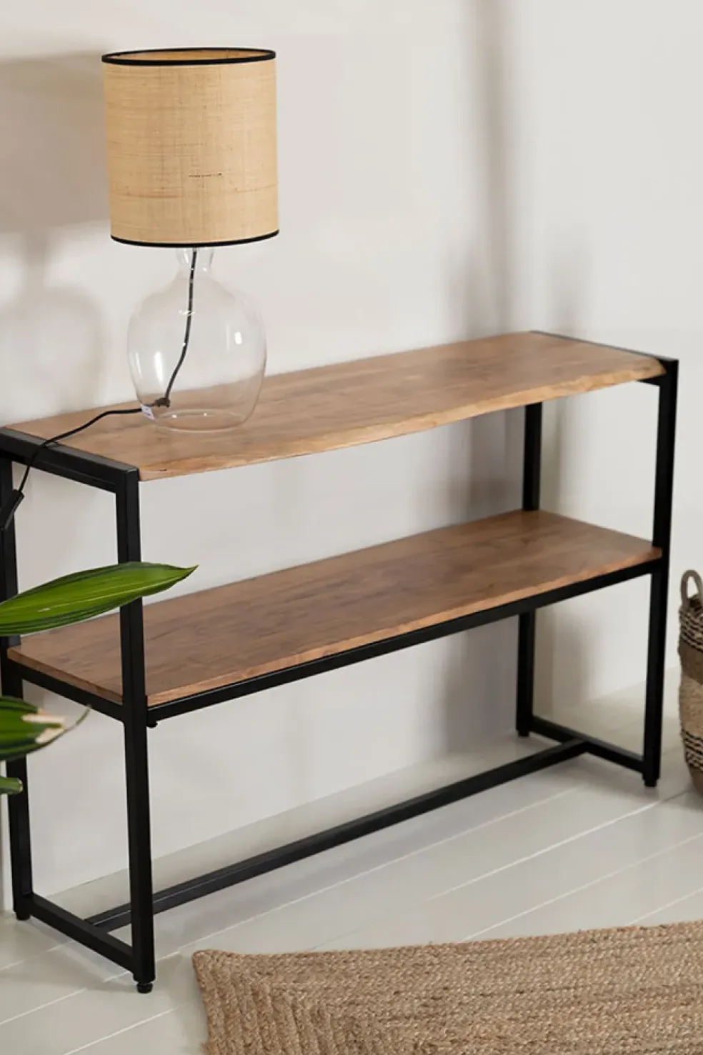 Console en acacia et pieds en fer noir - Brooklyn